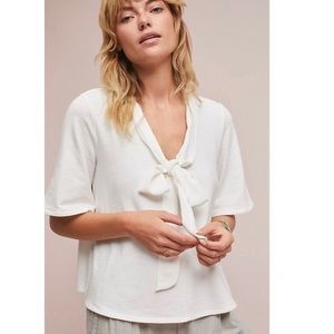 Anthropologie Eri + Ali Tie-Front V-Neck White Tee - S